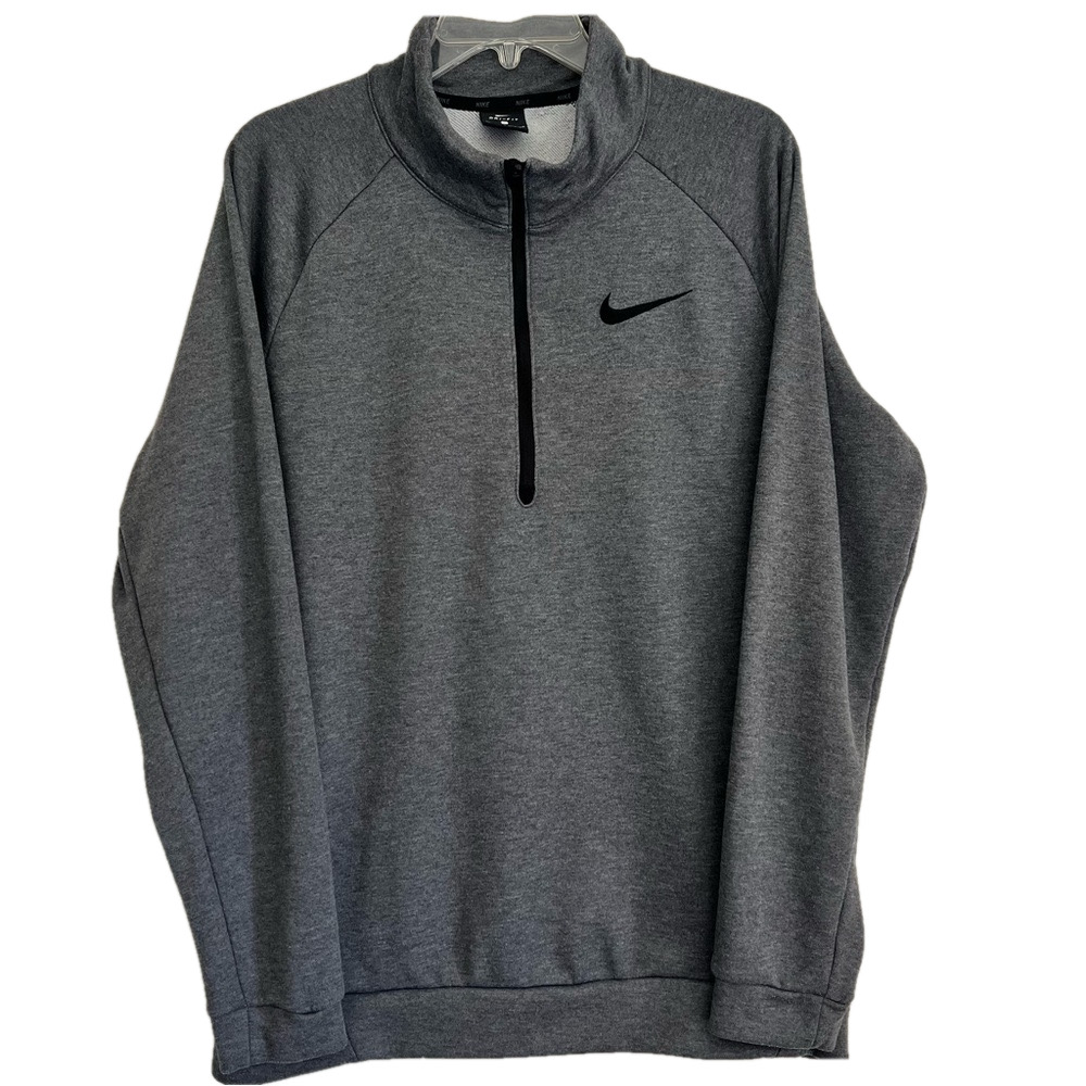 Nike Dri-FIT Long Sleeve Gray Base with Black Accents 3/4 Zipper Logo Men's L